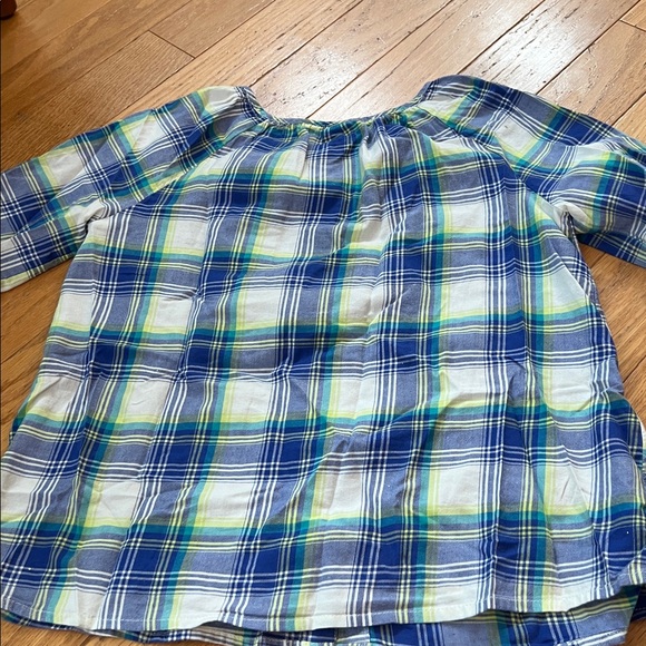 Gap Kids Lightweight Plaid Collarless Button down 3/4 Sleeve 100% Cotton XL - Picture 9 of 9